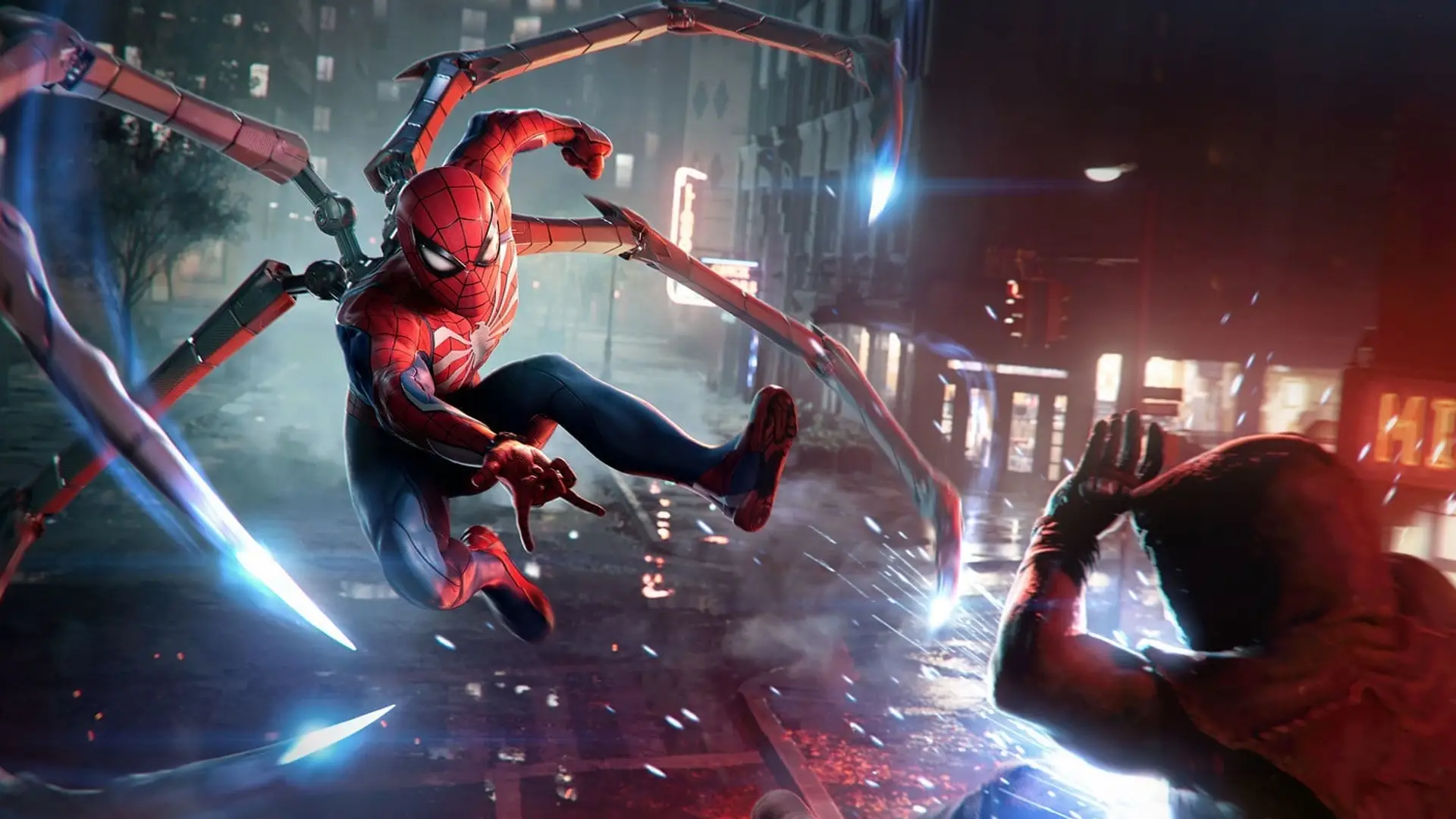 Captura del juego Marvel’s Spider-Man 2 con el protagonista dando un salto espectacular