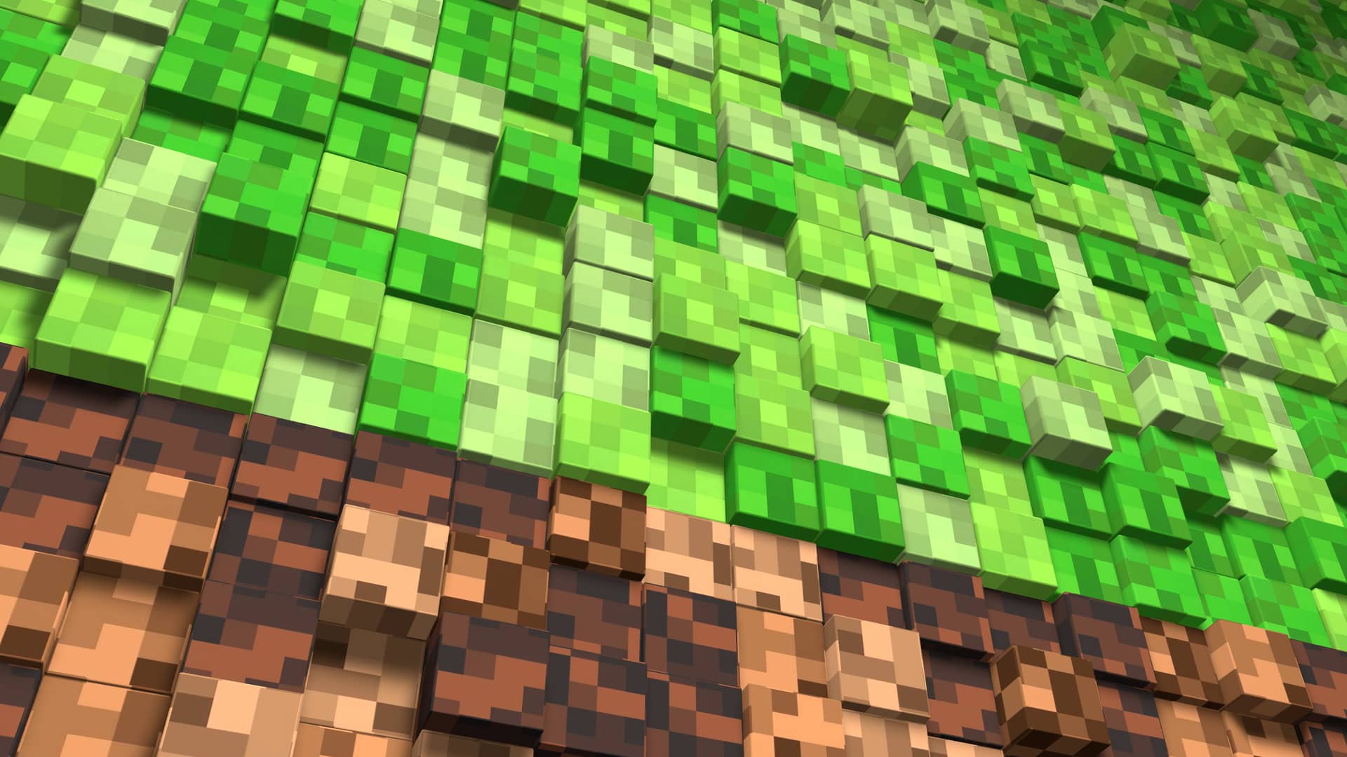 Imagen 3D de cubos verdes y marrones con la textura de la hierba de Minecraft, uno de los videojuegos más vendidos de todos los tiempos